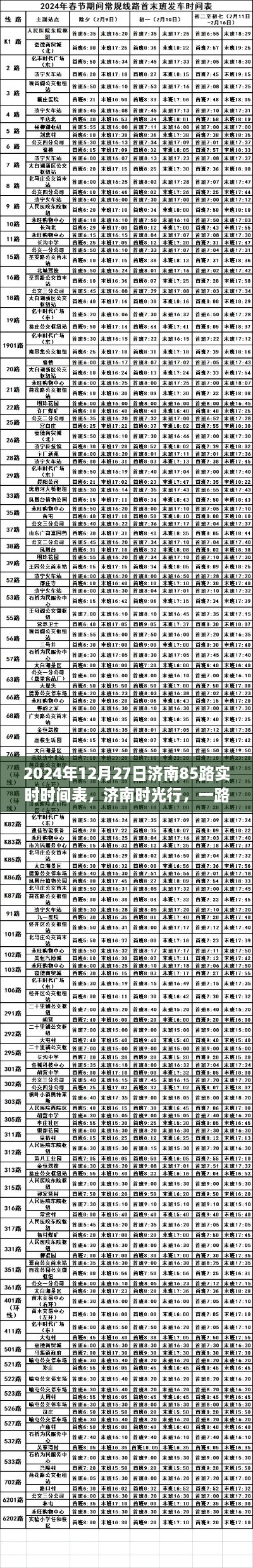 濟南時(shí)光行，溫馨日常與愛(ài)的紐帶，濟南85路實(shí)時(shí)時(shí)間表揭曉（2024年12月27日）