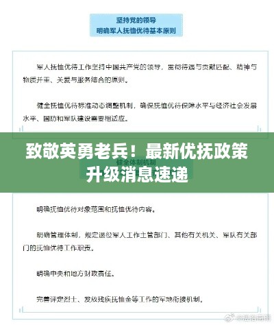 致敬英勇老兵！最新優(yōu)撫政策升級消息速遞