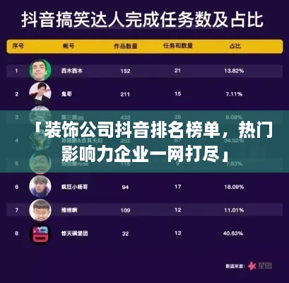 「裝飾公司抖音排名榜單，熱門(mén)影響力企業(yè)一網(wǎng)打盡」