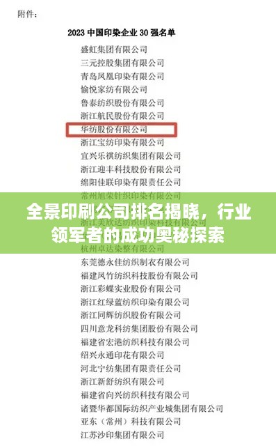 全景印刷公司排名揭曉，行業(yè)領(lǐng)軍者的成功奧秘探索